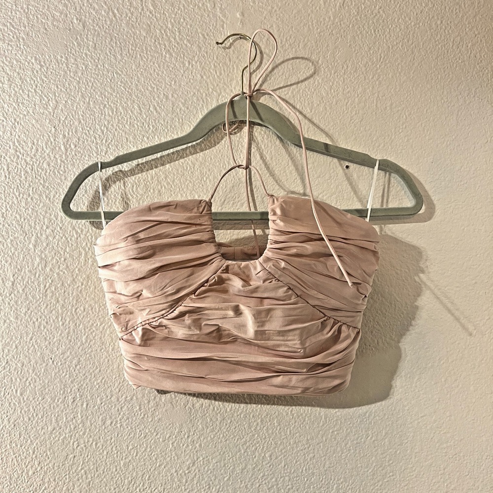 Zara Womens Pink Ruched Halter Crop Ttop Sz Small Coquette Sexy Pin Up Modern